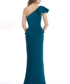 Gia Franco - Asymmetrical Ruffled Long Trumpet Dress 12014 - 1 Pc Teal In Size 16 Available