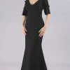 Formal Gowns Gia Franco - Elbow Sleeves V-Back Trumpet Gown 12102