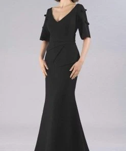 Formal Gowns Gia Franco - Elbow Sleeves V-Back Trumpet Gown 12102