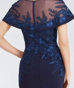 Gia Franco - Floral Embroidered Cape Sleeve Mermaid Gown 12955 - 1 Pc Navy In Size 10 Available Formal Gowns 9 Gia Franco - Floral Embroidered Cape Sleeve Mermaid Gown 12955 - 1 Pc Navy In Size 10 Available Formal Gowns