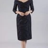 Cocktail Dresses Gia Franco - Off Shoulder Drape-Ornate Lace Dress 12053 - 1 Pc Navy In Size 8 Available