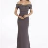 Gia Franco - Pleated Short Sleeve Formal Gown 12916 - 1 Pc Charcoal In Size 16 Available Formal Gowns