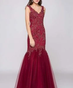 Colors Dress Formal Gowns Glow By Colors - G290-1 V-neck Beaded Lace Mermaid Gown