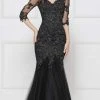 Colors Dress Glow By Colors - G290SL-1 Embellished Lace V-neck Trumpet Dress Formal Gowns
