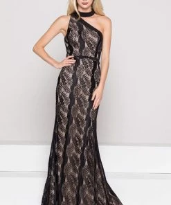 Colors Dress Glow By Colors - G795 Fitted High Neck Lace Evening Dress