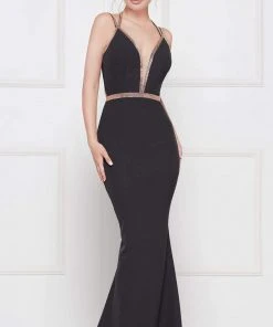 Colors Dress Formal Gowns Glow By Colors - G810 Metallic Beaded Plunge Trumpet Gown