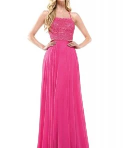 Colors Dress Glow Dress - G889 Strappy Sleeveless Lace Top Chiffon A-Line Gown Formal Gowns