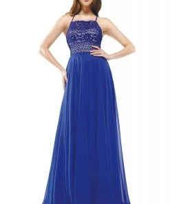 Colors Dress Glow Dress - G889 Strappy Sleeveless Lace Top Chiffon A-Line Gown Formal Gowns