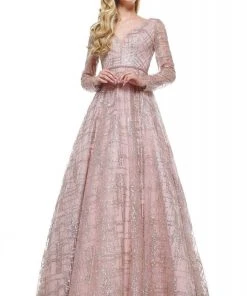 Colors Dress Formal Gowns Glow Dress - G902 Beaded Long Sleeve Deep V-neck A-line Dress