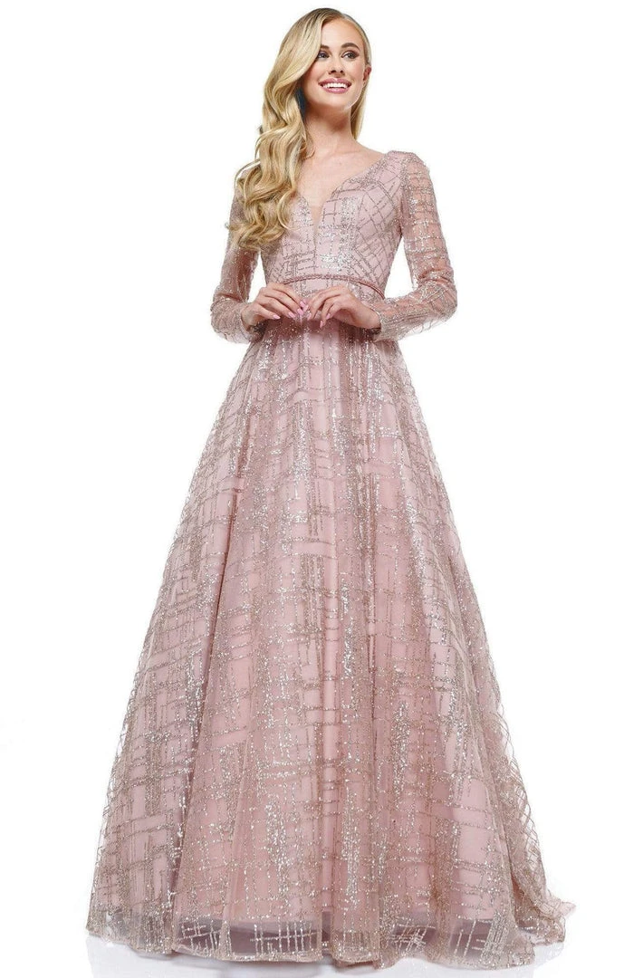 Colors Dress Formal Gowns Glow Dress - G902 Beaded Long Sleeve Deep V-neck A-line Dress 3 Colors Dress Formal Gowns Glow Dress - G902 Beaded Long Sleeve Deep V-neck A-line Dress