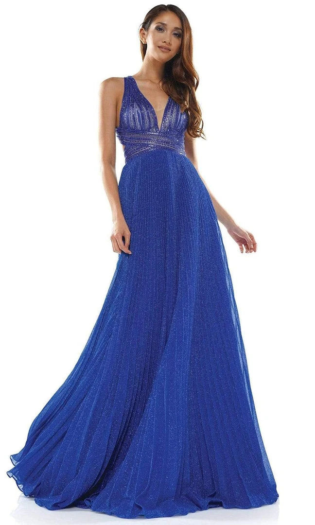 Colors Dress Glow Dress - G941 Crisscross Empire Waist Pleated Glitter Gown 5 Colors Dress Glow Dress - G941 Crisscross Empire Waist Pleated Glitter Gown