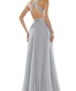 Colors Dress Glow Dress - G941 Crisscross Empire Waist Pleated Glitter Gown 12 Colors Dress Glow Dress - G941 Crisscross Empire Waist Pleated Glitter Gown