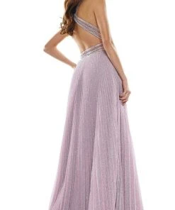Colors Dress Glow Dress - G941 Crisscross Empire Waist Pleated Glitter Gown