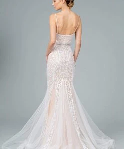 GLS By Gloria - GL2930 V-Neck Glitter Mesh Trumpet Dress