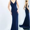 Ieena Duggal - 2050I Sleeveless V-neck Jersey Trumpet Dress With Train Formal Gowns