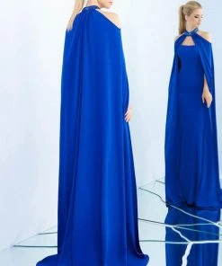 Ieena Duggal - 25647I Embellished Choker Caped Sheath Gown 7 Ieena Duggal - 25647I Embellished Choker Caped Sheath Gown