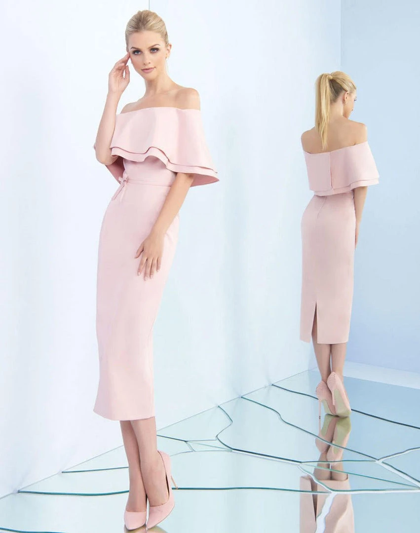 Ieena Duggal - 25801I Ruffled Off Shoulder Tea Length Dress Cocktail Dresses 4 Ieena Duggal - 25801I Ruffled Off Shoulder Tea Length Dress Cocktail Dresses