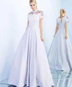 Ieena Duggal - 25809I High Collar Embellished Satin Ballgown