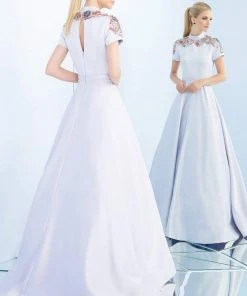 Ieena Duggal - 25809I High Collar Embellished Satin Ballgown