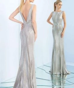 Ieena Duggal - 25845I Ribbed Jersey Fitted Gown Formal Gowns