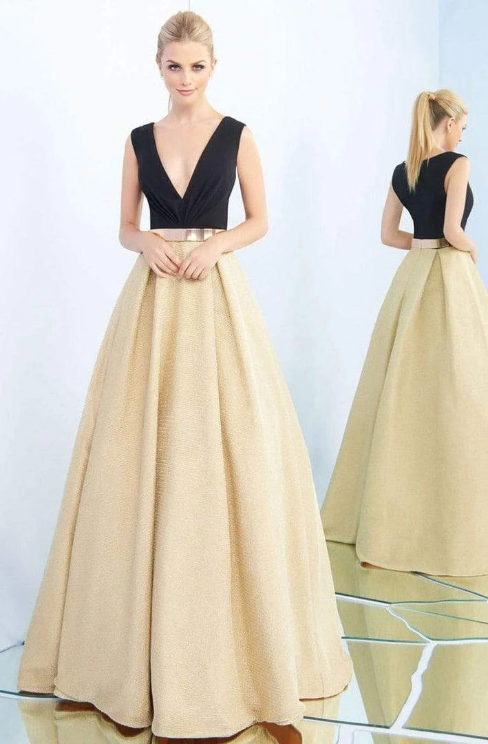 Ieena Duggal - 25878I Sleeveless Ruched V-Neck Metallic Gown 3 Ieena Duggal - 25878I Sleeveless Ruched V-Neck Metallic Gown