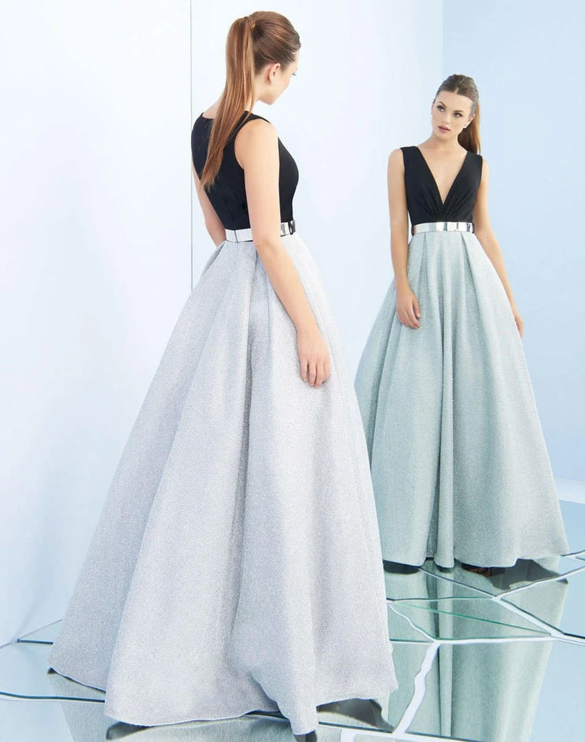 Ieena Duggal - 25878I Sleeveless Ruched V-Neck Metallic Gown 5 Ieena Duggal - 25878I Sleeveless Ruched V-Neck Metallic Gown