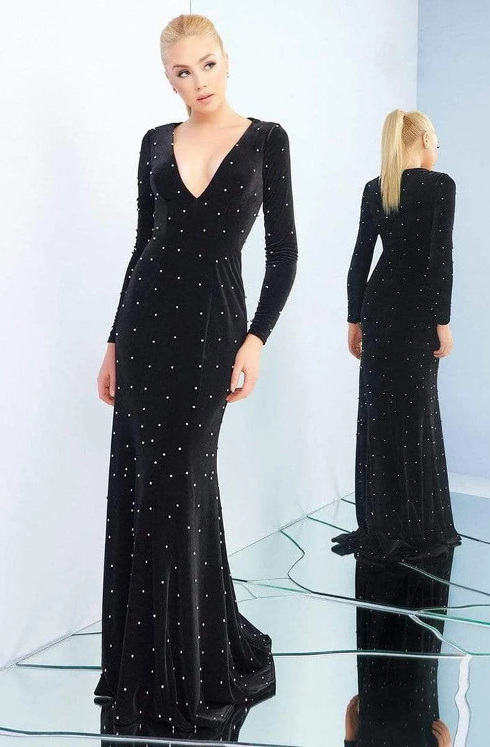 Ieena Duggal - 25934I Rhinestone Ornate Black Velvet Evening Gown Formal Gowns 3 Ieena Duggal - 25934I Rhinestone Ornate Black Velvet Evening Gown Formal Gowns