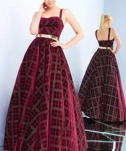 Formal Gowns Ieena Duggal - 25949I Velvet Sweetheart Ballgown With Gold Belt