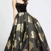 Ieena Duggal - 25955I Velvet Scoop Satin Gold Patterned Gown