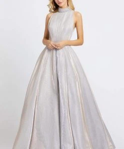 Formal Gowns Ieena Duggal - 25957I Beaded High Halter Metallic Ballgown