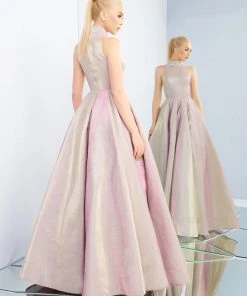 Formal Gowns Ieena Duggal - 25957I Beaded High Halter Metallic Ballgown