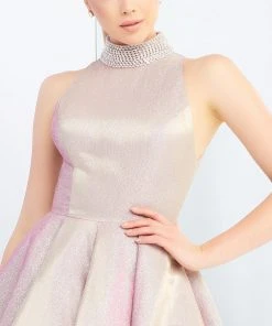 Formal Gowns Ieena Duggal - 25957I Beaded High Halter Metallic Ballgown