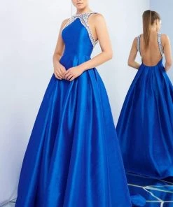 Ieena Duggal - 26014I Pearl Beaded Halter Pleated Ballgown 5 Ieena Duggal - 26014I Pearl Beaded Halter Pleated Ballgown