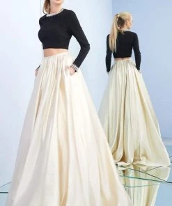 Formal Gowns Ieena Duggal - 26069I Two-Piece Jeweled Neck Long Sleeve Ballgown