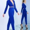Plus Size Dresses Ieena Duggal - 26071I Long Sleeve Deep V-neck Jumpsuit