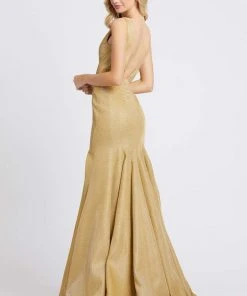 Ieena Duggal - 26074I Plunging V-Neck Gold Mermaid Gown Formal Gowns