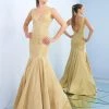 Ieena Duggal - 26074I Plunging V-Neck Gold Mermaid Gown Formal Gowns