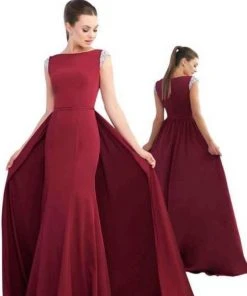 Formal Gowns Ieena Duggal - 26088I Beaded Cap Sleeves Mermaid Gown With Overskirt