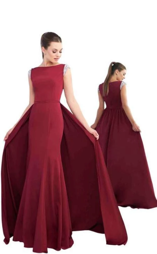 Formal Gowns Ieena Duggal - 26088I Beaded Cap Sleeves Mermaid Gown With Overskirt 3 Formal Gowns Ieena Duggal - 26088I Beaded Cap Sleeves Mermaid Gown With Overskirt