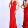 Ieena Duggal - 26094I Sleek V-neck Trumpet Dress With Train