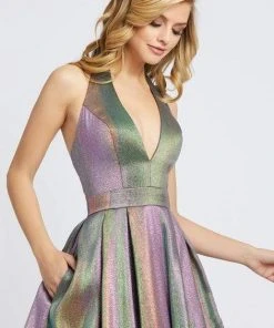 Ieena Duggal - 26181I Deep Halter V-neck Ballgown Formal Gowns