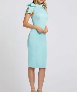 Ieena Duggal - 26307I Bow Accented High Neck Sheath Dress Cocktail Dresses