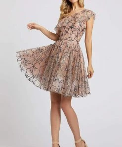 Ieena Duggal - 26336I Flounced Asymmetrical Bodice Sequined Dress