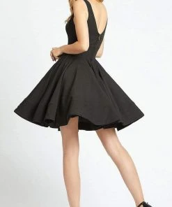 Ieena Duggal - 48478 V-Neck Flutter Cocktail Dress - 1 Pc Black In Size 2 Available Cocktail Dresses