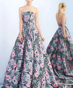 Ieena Duggal - 55213I Strapless Floral Print Evening Gown Formal Gowns