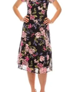 Ignite Evenings - 9112167 Floral Printed Bateau Neck A-line Dress Cocktail Dresses