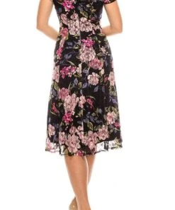 Ignite Evenings - 9112167 Floral Printed Bateau Neck A-line Dress Cocktail Dresses