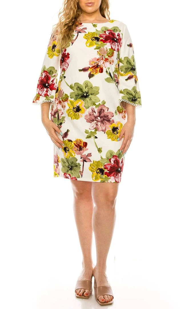 Plus Size Dresses ILE Clothing - SCP5901B Floral Printed Bateau Dress 3 Plus Size Dresses ILE Clothing - SCP5901B Floral Printed Bateau Dress