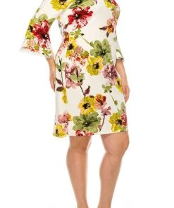 Plus Size Dresses ILE Clothing - SCP5901B Floral Printed Bateau Dress 12 Plus Size Dresses ILE Clothing - SCP5901B Floral Printed Bateau Dress