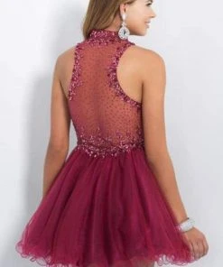 Blush By Alexia Designs Intrigue - Beaded Illusion High Neckline Fit And Flare Dress 100